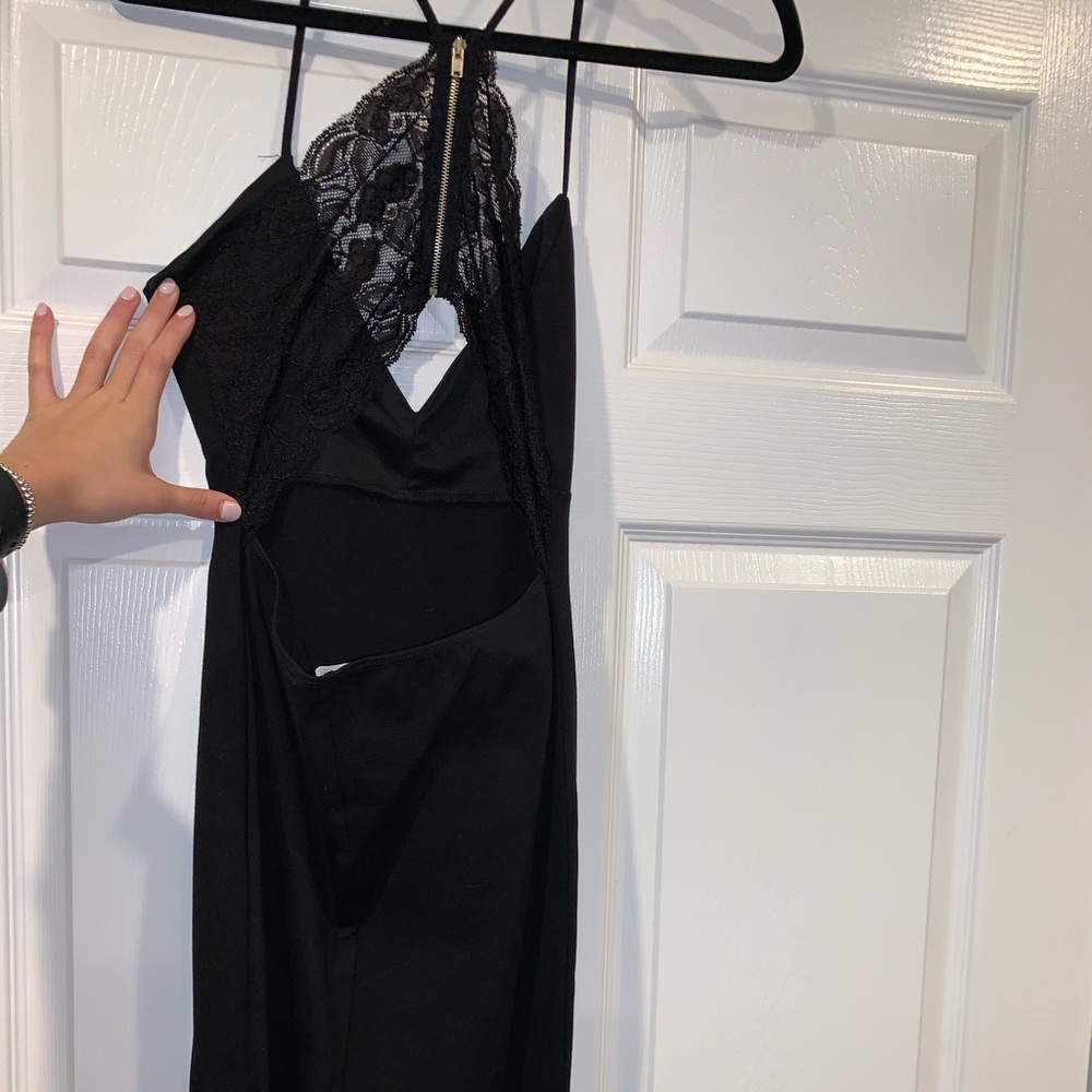 Black Spaghetti Strap Midi Dress Lace Back Detail